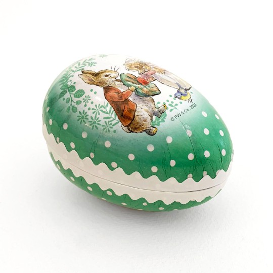 3-1/2" Benjamin Bunny Green Polka Dot Peter Rabbit Papier Mache Easter Egg Container ~ Germany